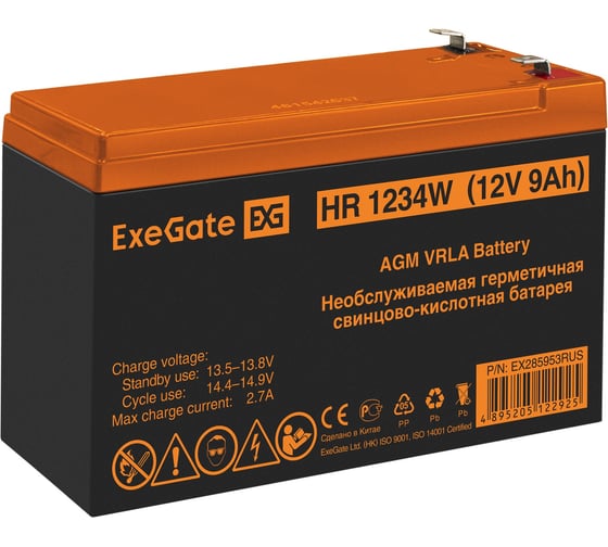 Батарея аккумуляторная АКБ HR1234W 12V 9Ah, клеммы F2 ExeGate 285953