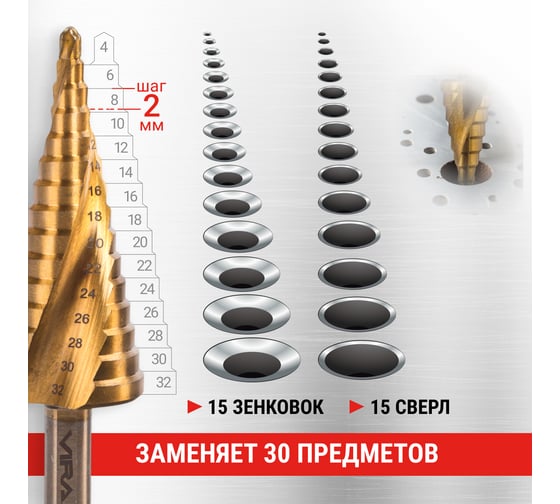 Сверло ступенчатое спиральное VIRA 4-32 мм 551433