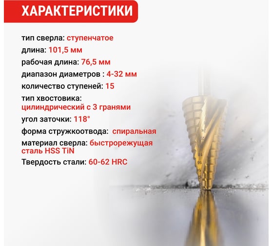 Сверло ступенчатое спиральное VIRA 4-32 мм 551433
