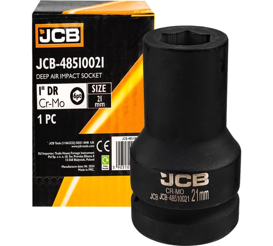 Головка ударная глубокая 6-гранная 21 мм, 1"DR JCB JCB-48510021(60618)