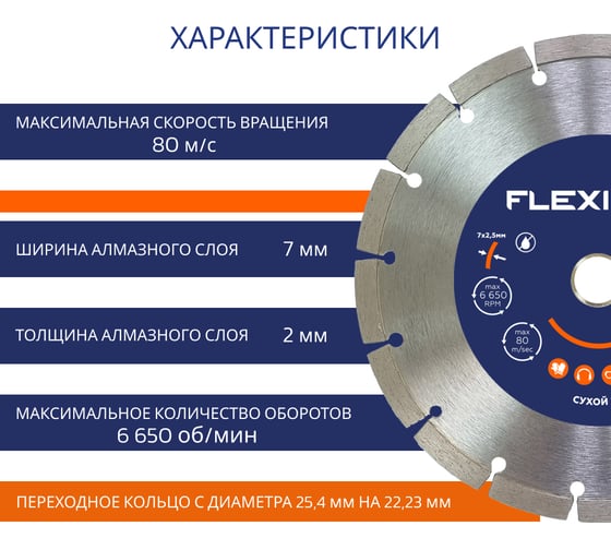 Диск алмазный с сегментированной кромкой по железобетону (230х22.2 мм) Flexione 50000485