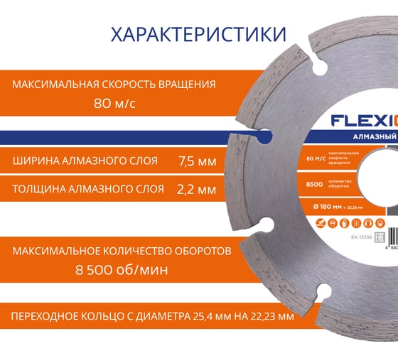 Диск алмазный с сегментированной кромкой универсальный (180х22.2 мм) Flexione 50000925