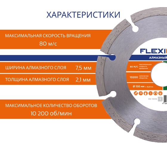 Диск алмазный с сегментированной кромкой по бетону (150х22.2 мм) Flexione 50000915