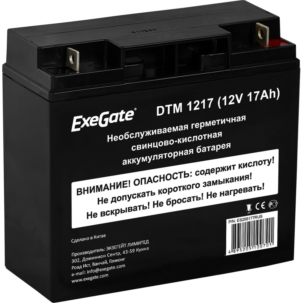 Батарея аккумуляторная АКБ DTM 1217 12V 17Ah, клеммы F3 болт М5 с ...