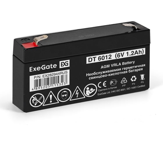 Батарея аккумуляторная АКБ DT 6012 6V 1.2Ah, клеммы F1 ExeGate 282944