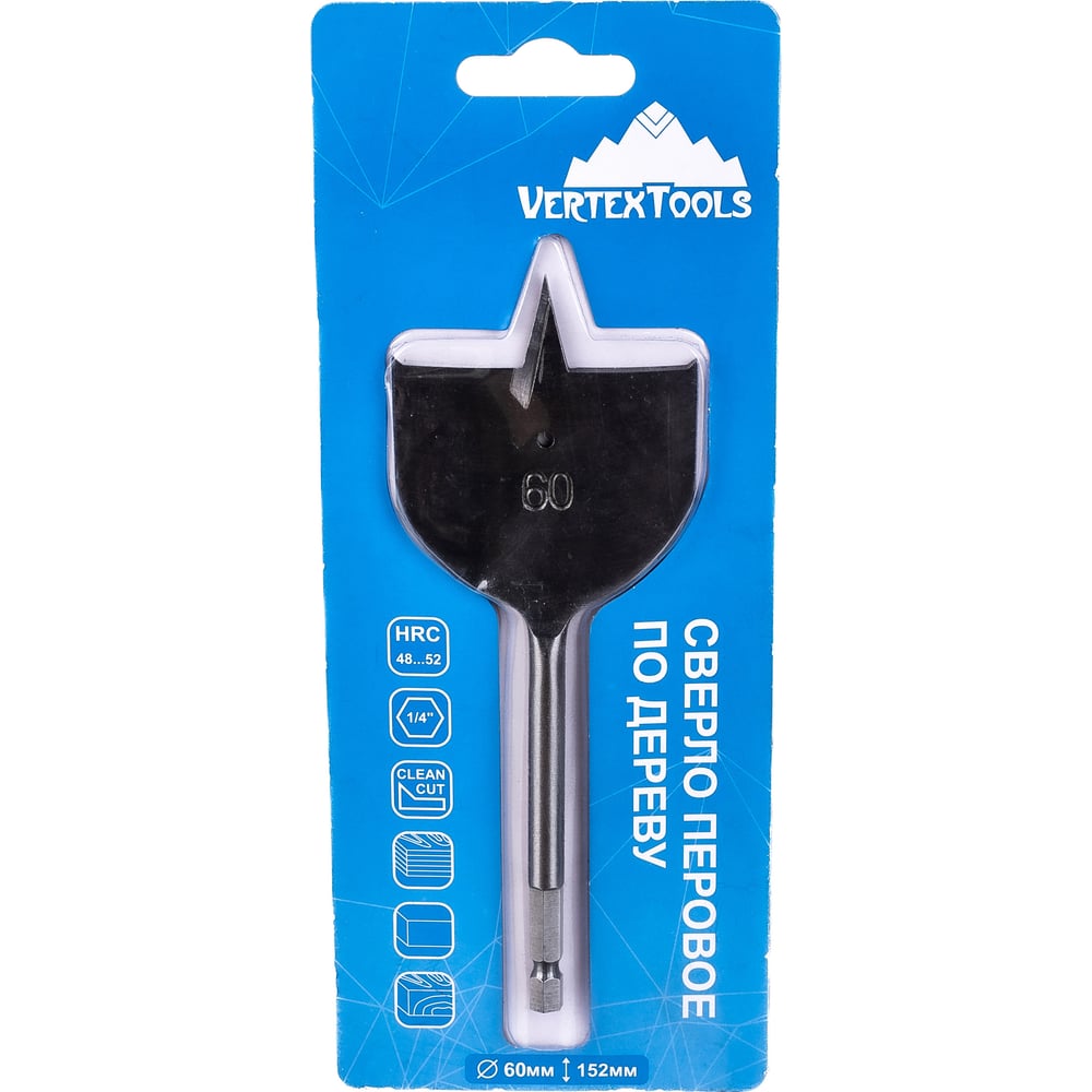 Сверло перовое по дереву (60 мм; шестигранный хвостовик) vertextools ...