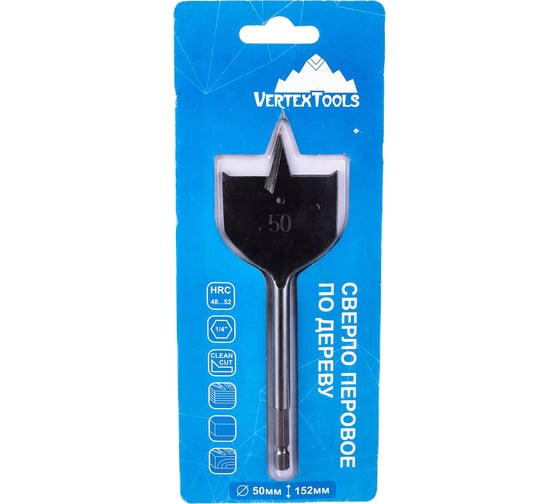 Сверло перовое по дереву (50 мм; шестигранный хвостовик) vertextools 1133-50