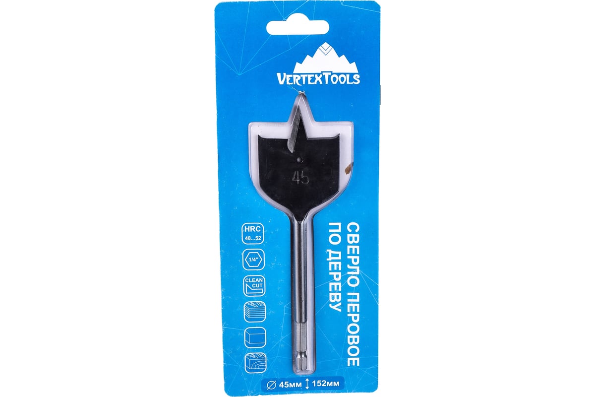 Сверло перовое по дереву (45 мм; шестигранный хвостовик) vertextools ...
