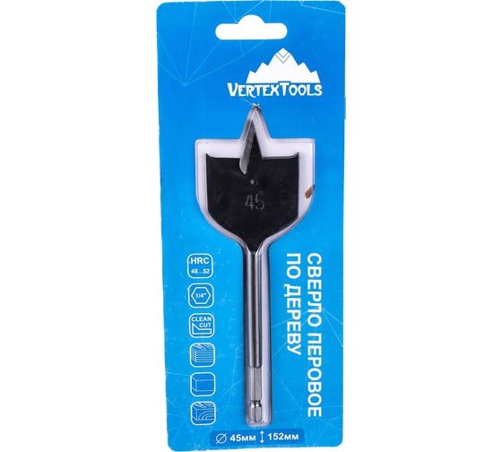 Сверло перовое по дереву (45 мм; шестигранный хвостовик) vertextools 1133-45