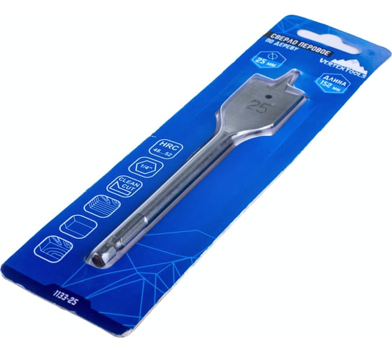 Сверло перовое по дереву (25 мм; шестигранный хвостовик) vertextools 1133-25