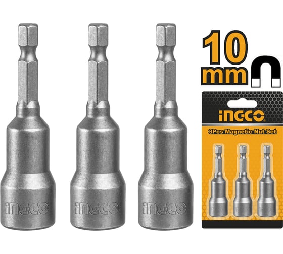 Бита с торцевой головкой магнитная (3 шт; 10х65 мм; 1/4) INGCO AMN1031