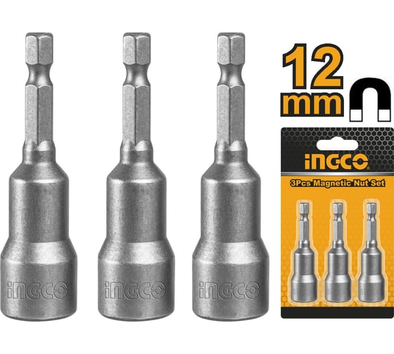 Бита с торцевой головкой магнитная (3 шт; 12х65 мм; 1/4) INGCO AMN1231