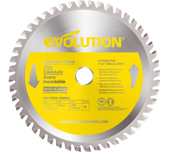 Диск по нержавеющей стали (185x20x1 мм) EVOLUTION S185TCT-48CS