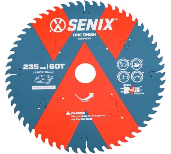 Диск пильный по дереву 235х30 мм, 60Т SENIX AECS-0013