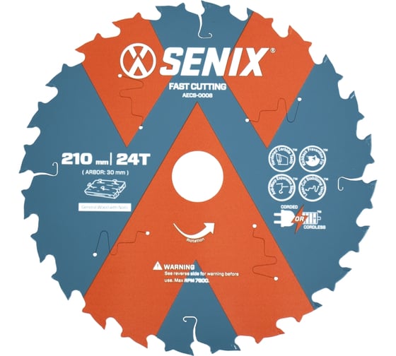 Диск пильный по дереву 210х30 мм, 24Т SENIX AECS-0008