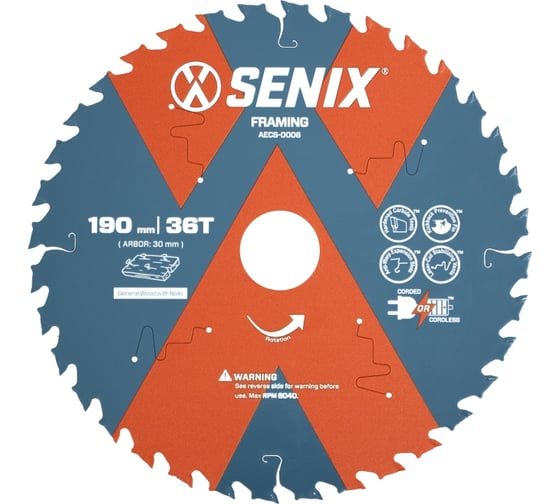 Диск пильный по дереву 190х30 мм, 36Т SENIX AECS-0006 1