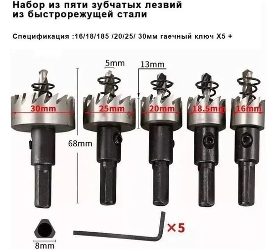 Коронки по металлу 16-30 мм, 5 шт Vitatools koronki-po-metallu-5-sht