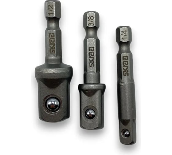 Набор адаптеров под головки 1/4-3/8-1/2", 50 мм, 3 предмета, CR-V SKRAB 43464