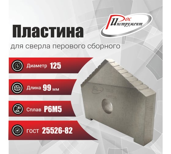 Пластина для сверла перового сборного 125 мм, Р6М5, ГОСТ 25526-82 РОСИНСТРУМЕНТ 439125