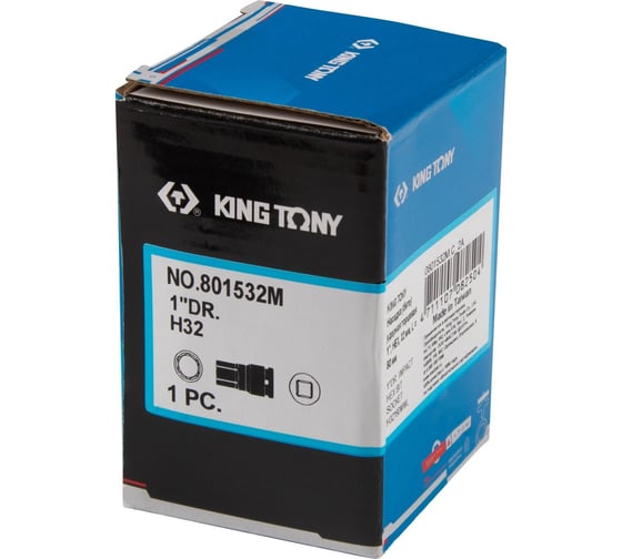 Бита ударная торцевая KING TONY 1", HEX, 32 мм, L = 80 мм 801532M