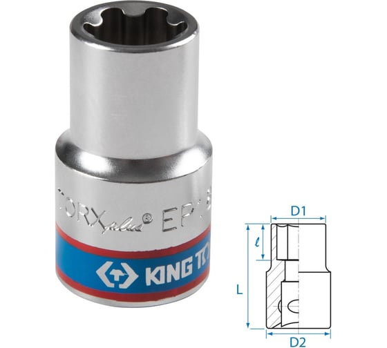 Головка торцевая KING TONY TORX Plus 1/2"DR, EP18, L = 45 мм 433E18M 1