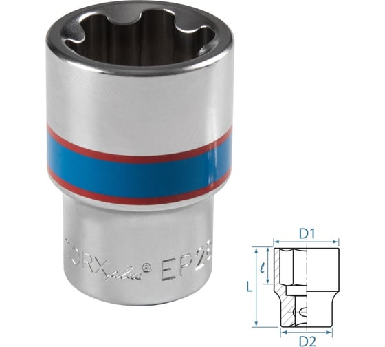 Головка торцевая KING TONY TORX Plus 1/2"DR, EP28, L = 45 мм 433E28M 1