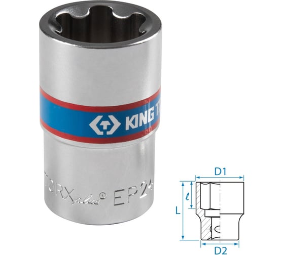 Головка торцевая KING TONY TORX Plus 1/2"DR, EP24, L = 45 мм 433E24M 1