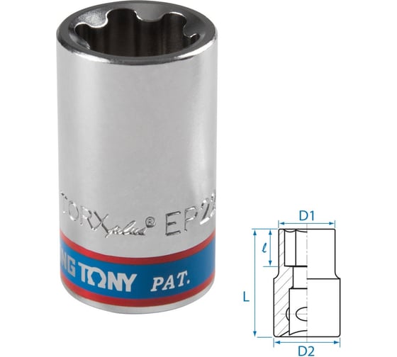 Головка торцевая KING TONY TORX Plus 1/2"DR, EP22, L = 45 мм 433E22M 1