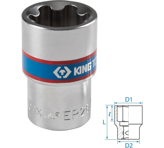 Головка торцевая KING TONY TORX Plus 1/2"DR, EP26, L = 45 мм 433E26M 1