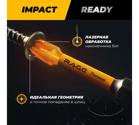 Биты торсионные RAGE Furious S2, PZ2 x 50 мм, 10 шт 554278