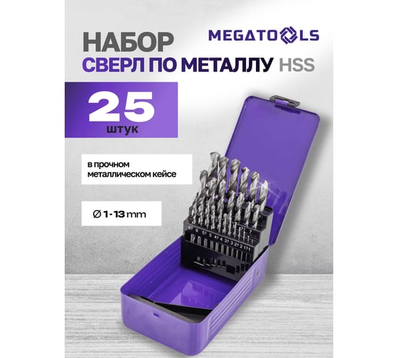 Сверла по металлу MEGATOOLS набор 25 предметов (1-13 мм) MT-924U25(60709)
