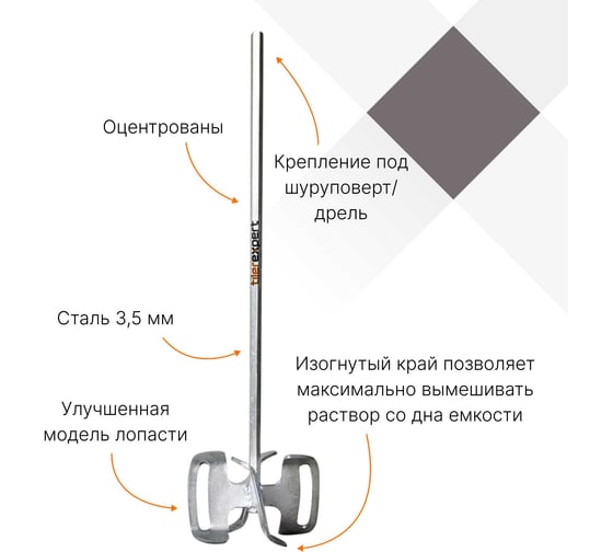 Венчик строительный лопастной TILEREXPERT диаметр 120 мм, высота 470 мм под шуруповерт VL-120
