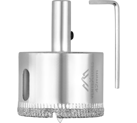 Коронка с центрирующим сверлом по стеклу и керамике (42х55 мм) Vertextools 336-42-55