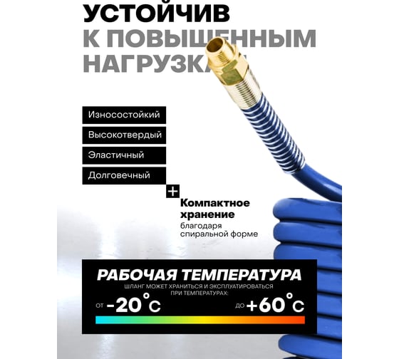 Шланг витой полиуретановый Rockforce 8х12 мм, 10 м, с быстроразъемами (максимальное давление - 15bar, рабочая температура от -20 до +60) RF-1208-10M(15056)