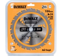 Пильный диск DEWALT CONSTRUCTION DT1951, 184/20 мм, 24Z DT1951-QZ