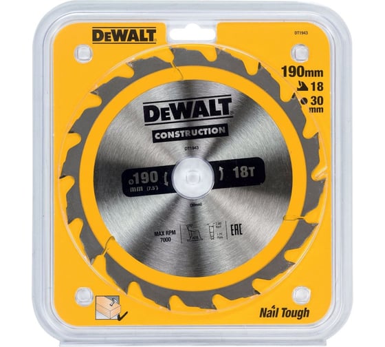 Пильный диск DEWALT CONSTRUCTION DT1943, 190/30 мм, 18Z DT1943-QZ