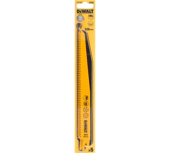 Полотно DEWALT DT2349, по дереву для сабельных пил биметаллическое, BiM, 228x4.2 мм, S1111DF, 5 шт DT2349-QZ 1