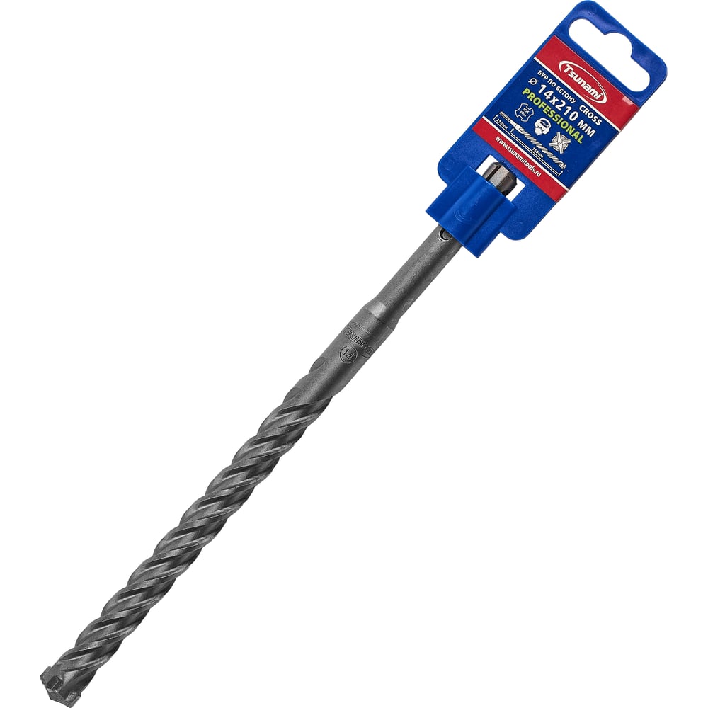Бур по бетону Tsunami PROFESSIONAL Cross 14х210/160 мм, SDS-plus ...
