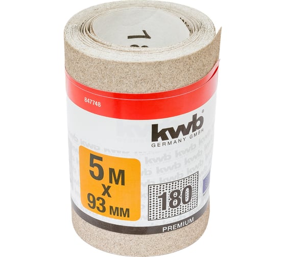Бумага шлифовальная в рулоне kwb 5 м, 93 мм, К180 847748