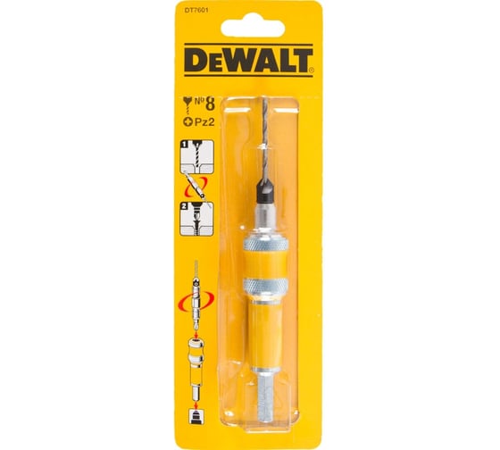Быстросменный узел DEWALT DT7601, хвостовик, бита PZ2, пилотное сверло с зенкером для шурупов толщиной 4 мм, Flip&Drive DT7601-XJ