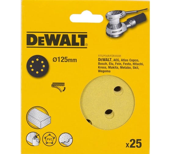 Шлифовальные круги DEWALT DT3117, 125 мм, 8 отверстий, 240G, 25 шт DT3117-QZ