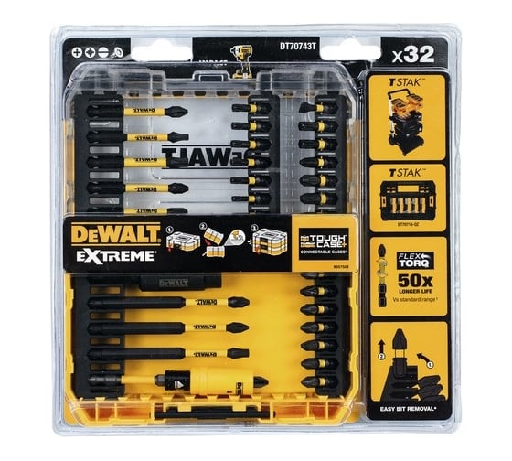 Набор бит и насадок в кейсе DEWALT DT70743T, FLEXTORQ 32 предмета DT70743T-QZ