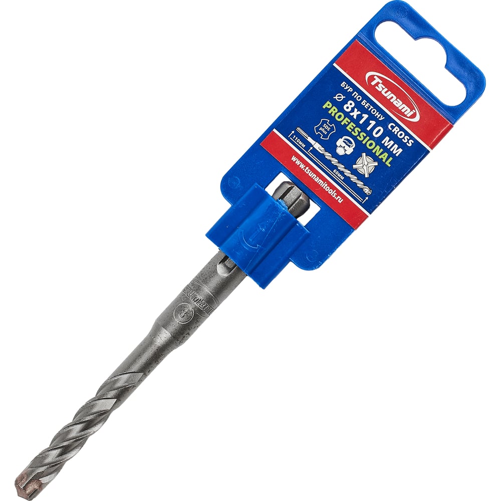 Бур по бетону Tsunami PROFESSIONAL Cross 8х110/60 мм, SDS-plus ...