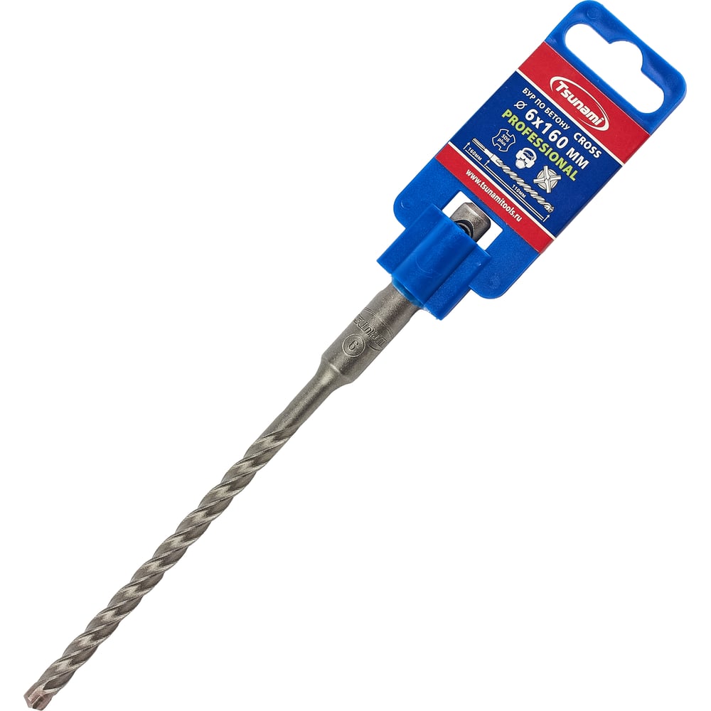 Бур по бетону Tsunami PROFESSIONAL Cross 6х160/110 мм, SDS-plus ...