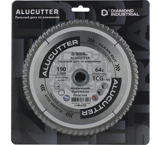 Диск пильный по алюминию, пластику Diamond Industrial 190х30/20 мм, Z=64 TCG AluCutter DIDA190Z64 1