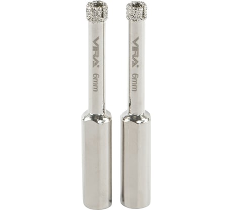Коронка алмазная VIRA по керамике 6 мм, 2 шт, трехгранный хвостовик 559537