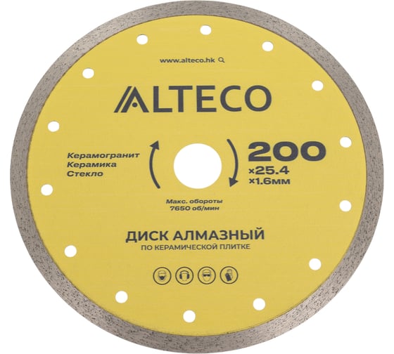 Диск алмазный по керамической плитке сплошной ALTECO 200х25.4 мм 66527 1