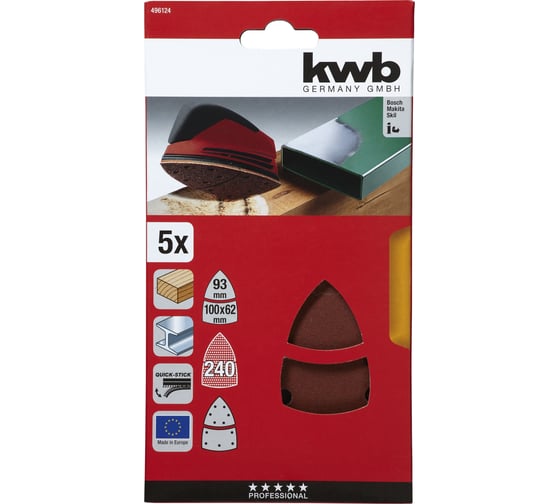 Шлифлист для дельташлифмашины kwb 5 шт, 100x62,93 мм К 240 496124