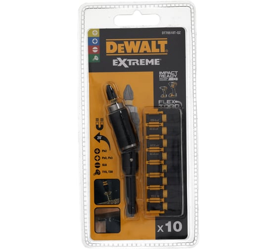 Бита Dewalt PH2, PZ2, PZ3, T15, T30, SL6, 25 мм, шестигранный (HEX), 10 шт DT70518T-QZ