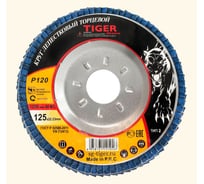 Круг лепестковый торцевой TIGER ABRASIVE IRON NORMAL на металлической чашке, 125x22 мм, P120 00-00000424